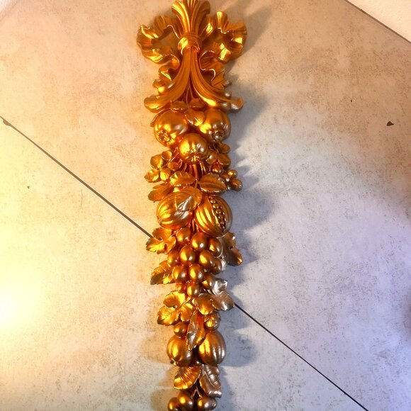 MCM Hollywood Regency Gold Fruit Wall  Decor - Picture 1 of 10